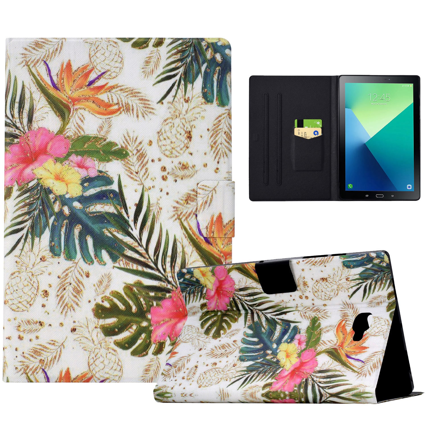 For Samsung Galaxy Tab A 10.1 (2016) T580 T585 Leather Case Card Holder Pattern Tablet Cover - Golden Pineapple