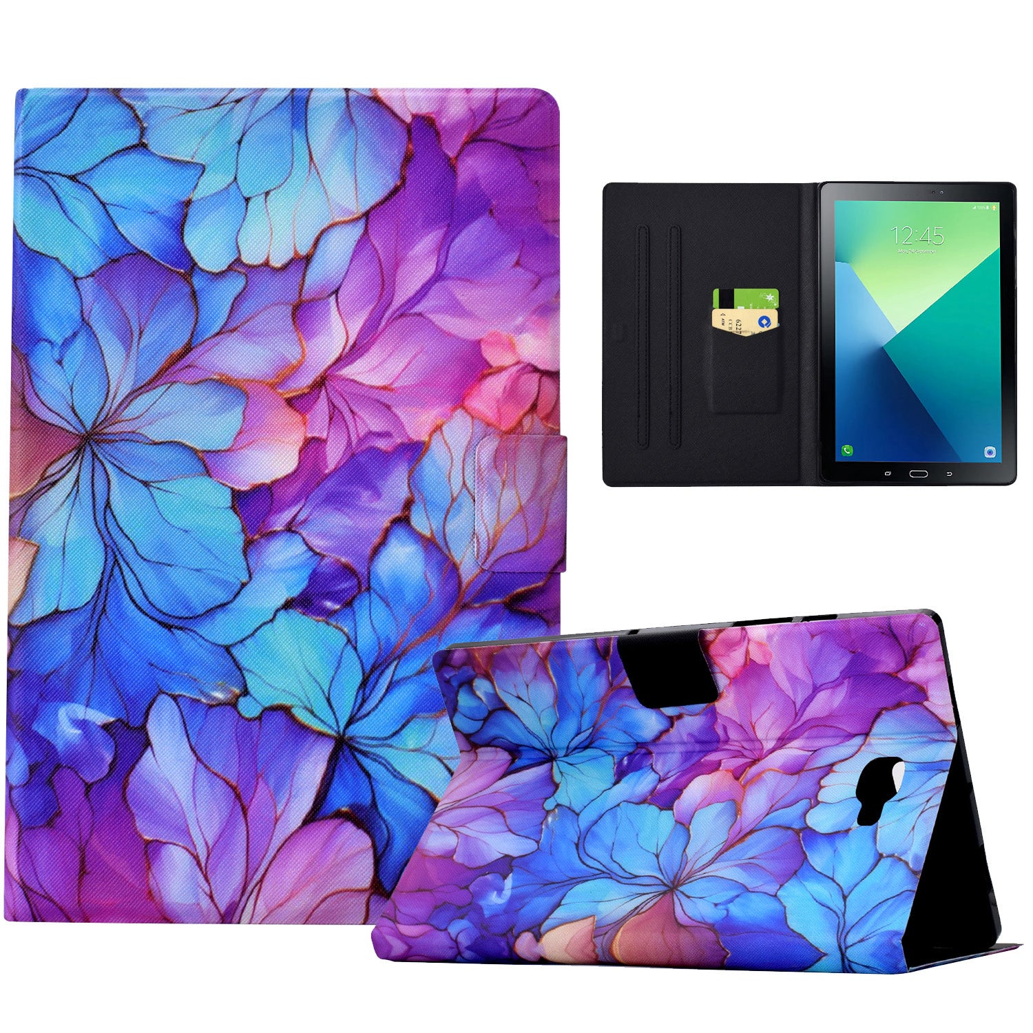For Samsung Galaxy Tab A 10.1 (2016) T580 T585 Leather Case Card Holder Pattern Tablet Cover - Petal
