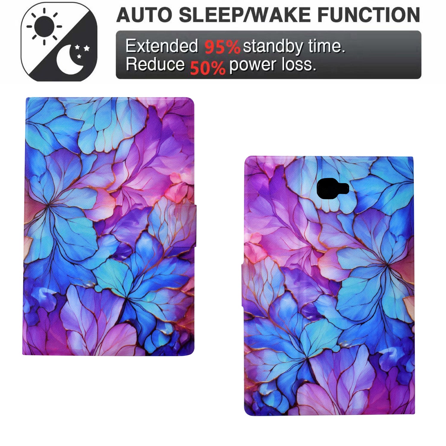 For Samsung Galaxy Tab A 10.1 (2016) T580 T585 Leather Case Card Holder Pattern Tablet Cover - Petal