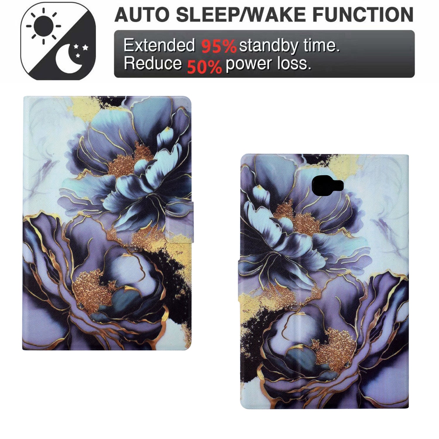 For Samsung Galaxy Tab A 10.1 (2016) T580 T585 Leather Case Card Holder Pattern Tablet Cover - Peony Flower