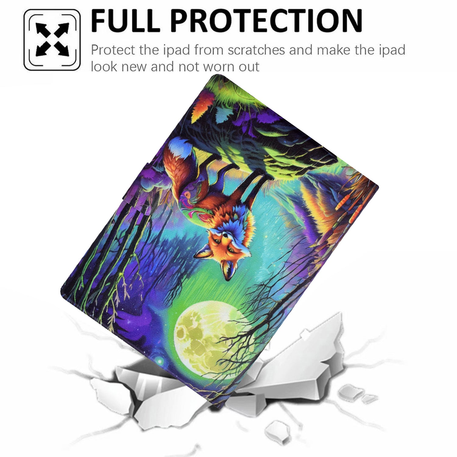 For Samsung Galaxy Tab A 10.1 (2016) T580 T585 Leather Case Card Holder Pattern Tablet Cover - Moonlight Fox