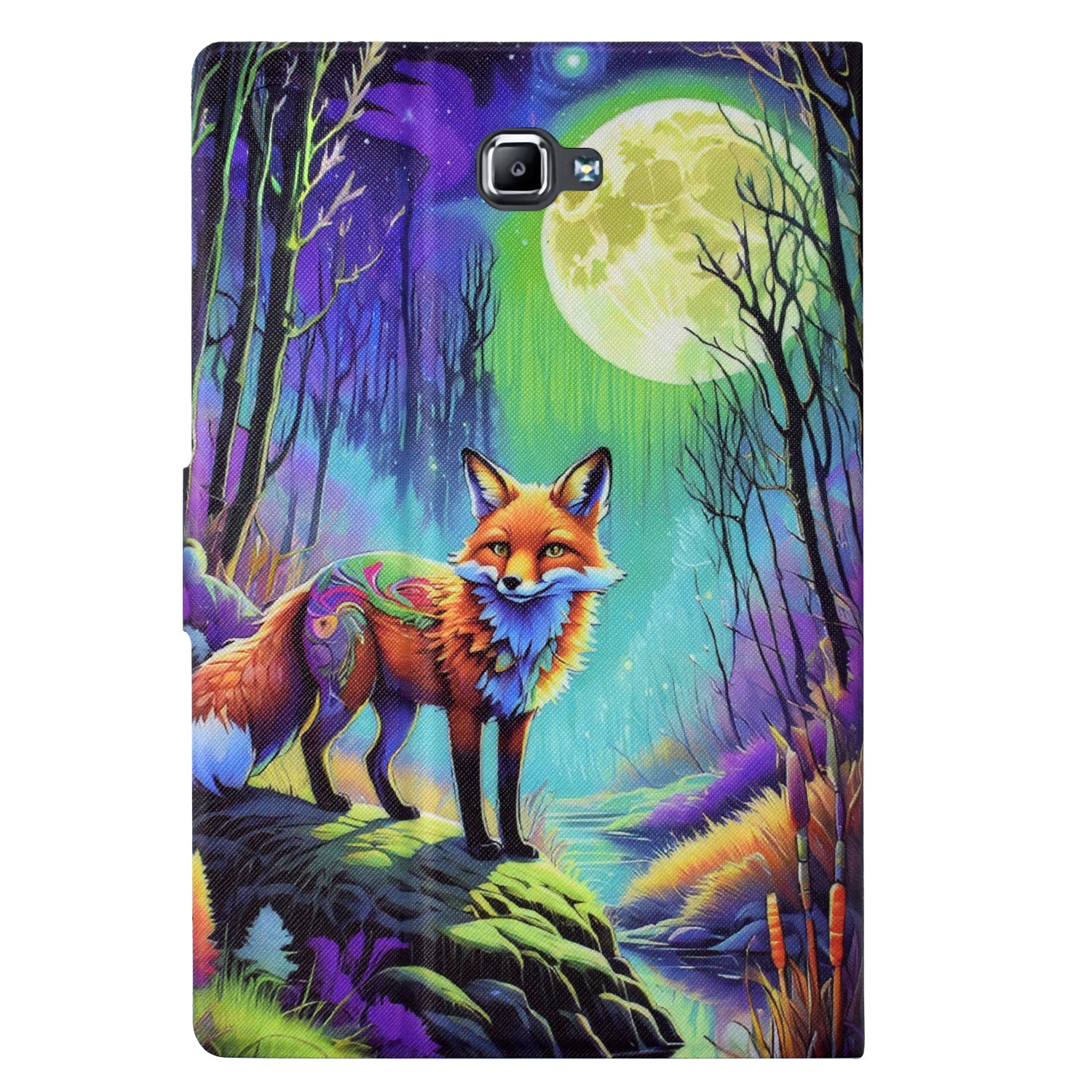 For Samsung Galaxy Tab A 10.1 (2016) T580 T585 Leather Case Card Holder Pattern Tablet Cover - Moonlight Fox