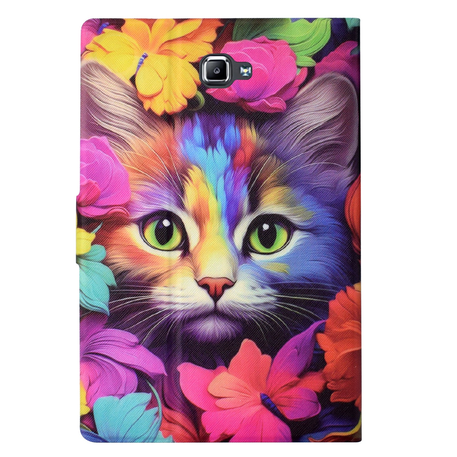 For Samsung Galaxy Tab A 10.1 (2016) T580 T585 Leather Case Card Holder Pattern Tablet Cover - Rose Cat
