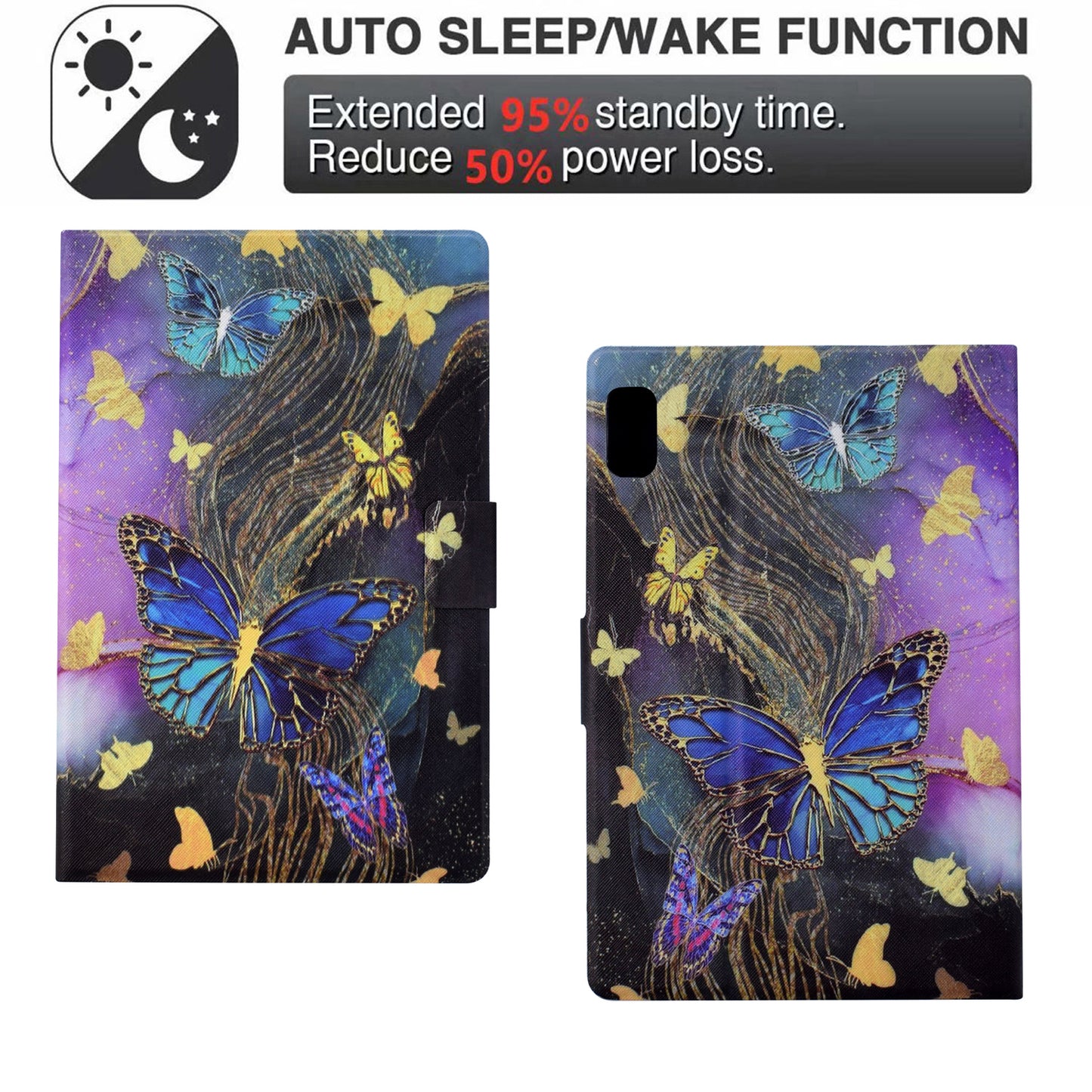 For Lenovo Tab M9 TB-310FU Case Pattern Anti-Collision Leather Shell with Auto Wake / Sleep Function - Golden Butterflies