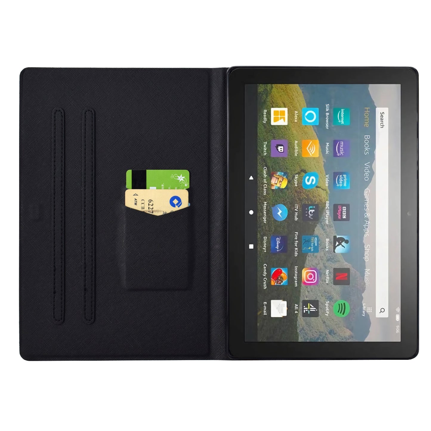 For Amazon Fire HD 8 (2020) / (2022) Case Pattern Printing Card Slots Leather E-Reader Cover - Rose Cat