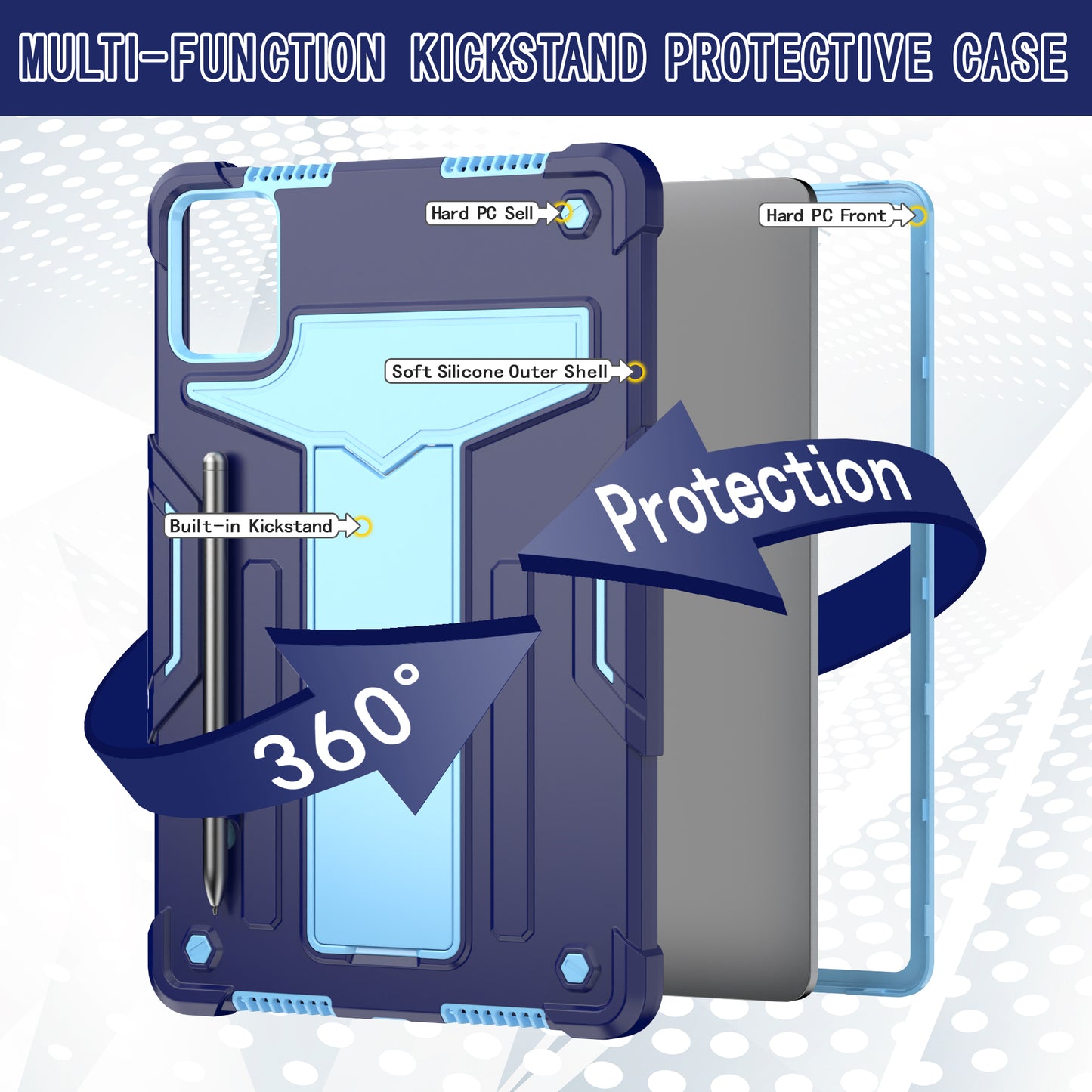For Lenovo Tab M11 / Xiaoxin Pad 11 2024 Case Case T-Shaped Kickstand PC+Silicone Tablet Cover - Navy Blue+Blue