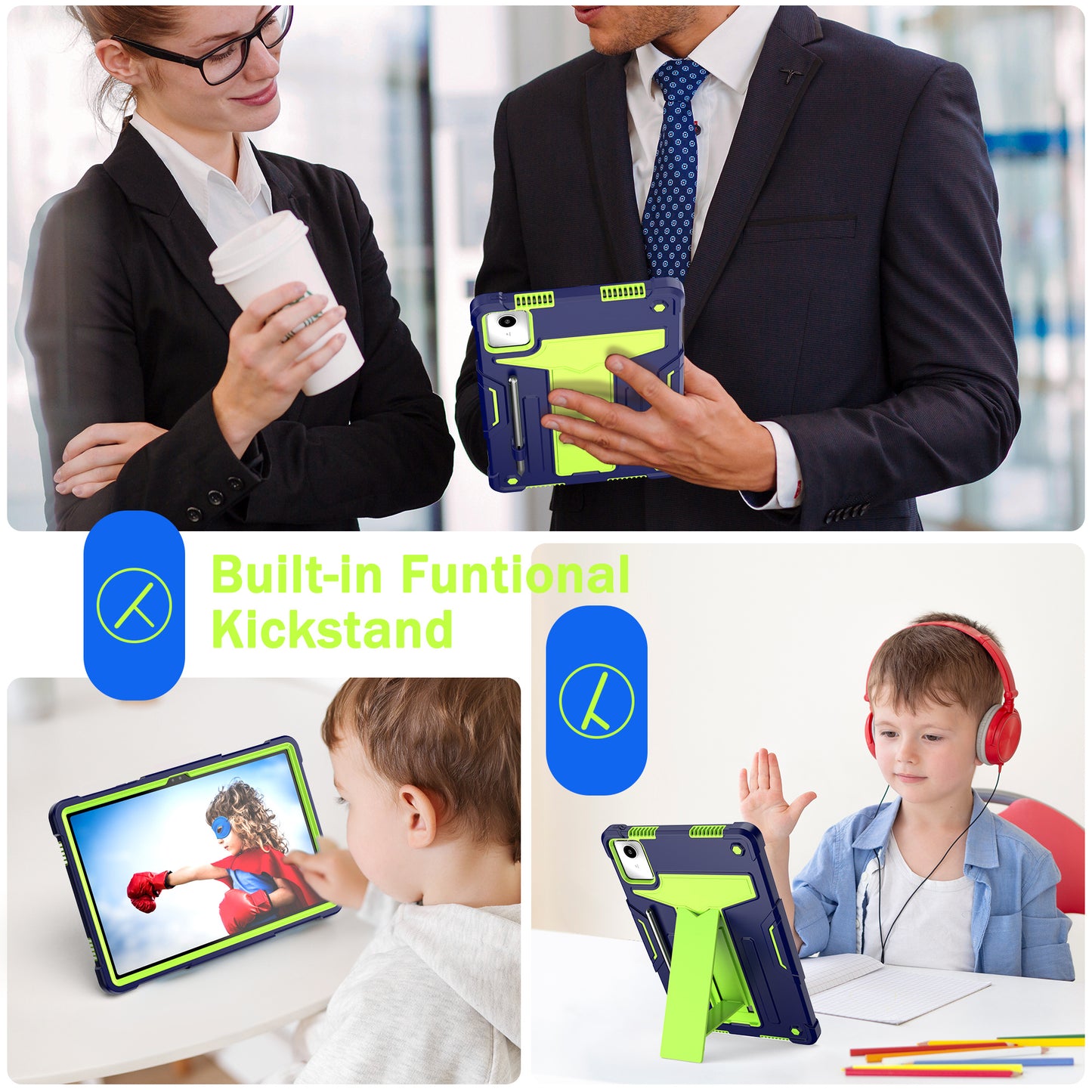 For Lenovo Tab M11 / Xiaoxin Pad 11 2024 Case Case T-Shaped Kickstand PC+Silicone Tablet Cover - Navy Blue+Green