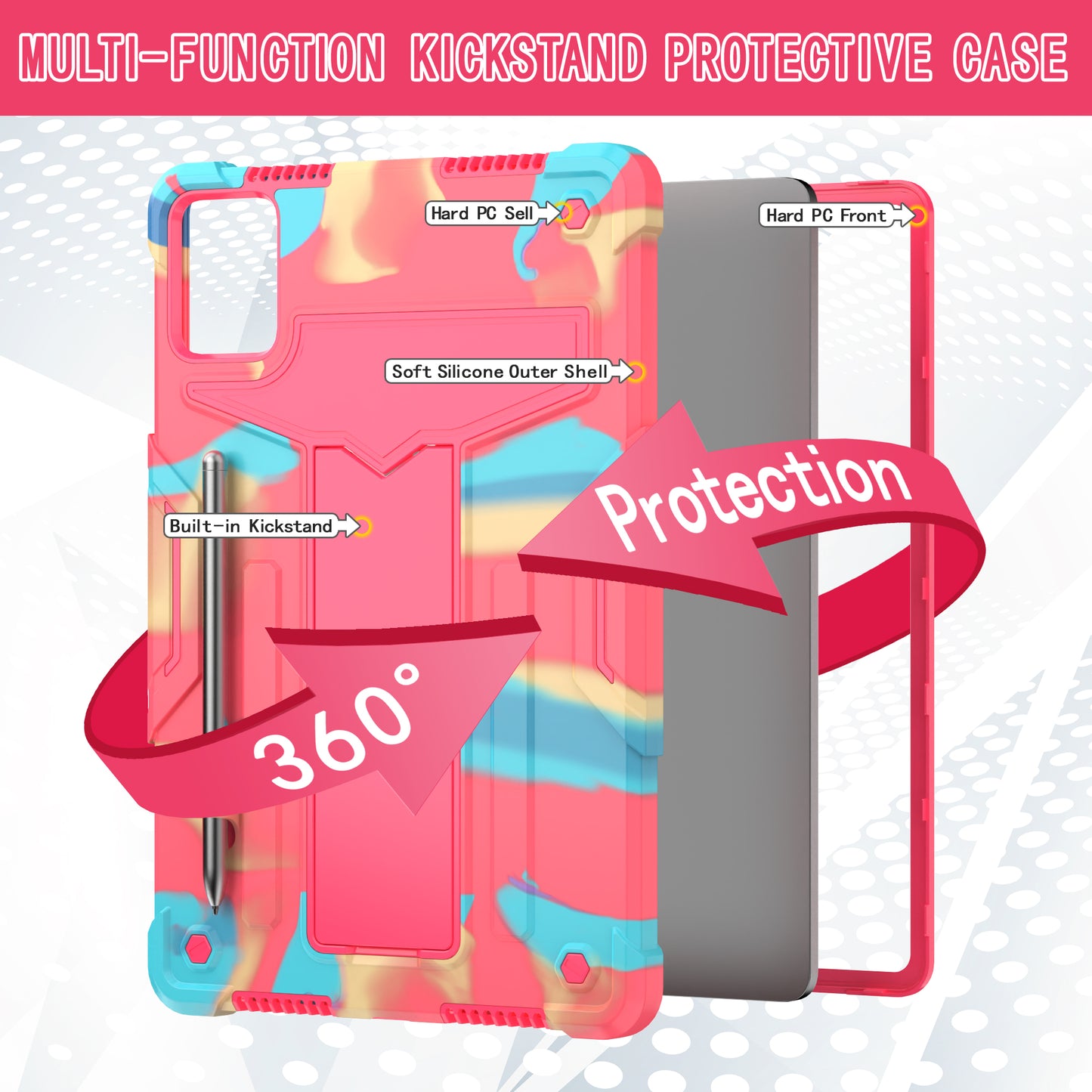 For Lenovo Tab M11 / Xiaoxin Pad 11 2024 Case Case T-Shaped Kickstand PC+Silicone Tablet Cover - Camo Rose