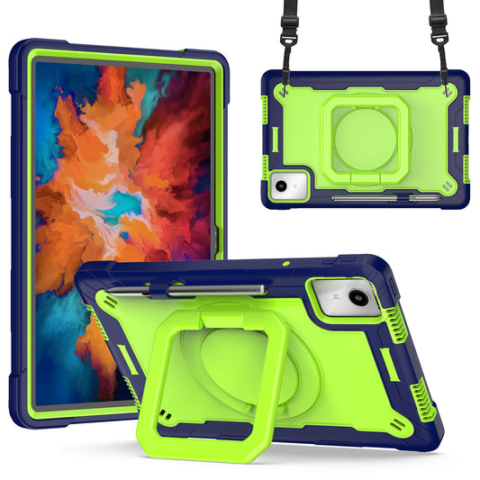 For Lenovo Tab M11 / Xiaoxin Pad 11 2024 Case Protective Kickstand Tablet Cover with Shoulder Strap - Navy Blue / Green
