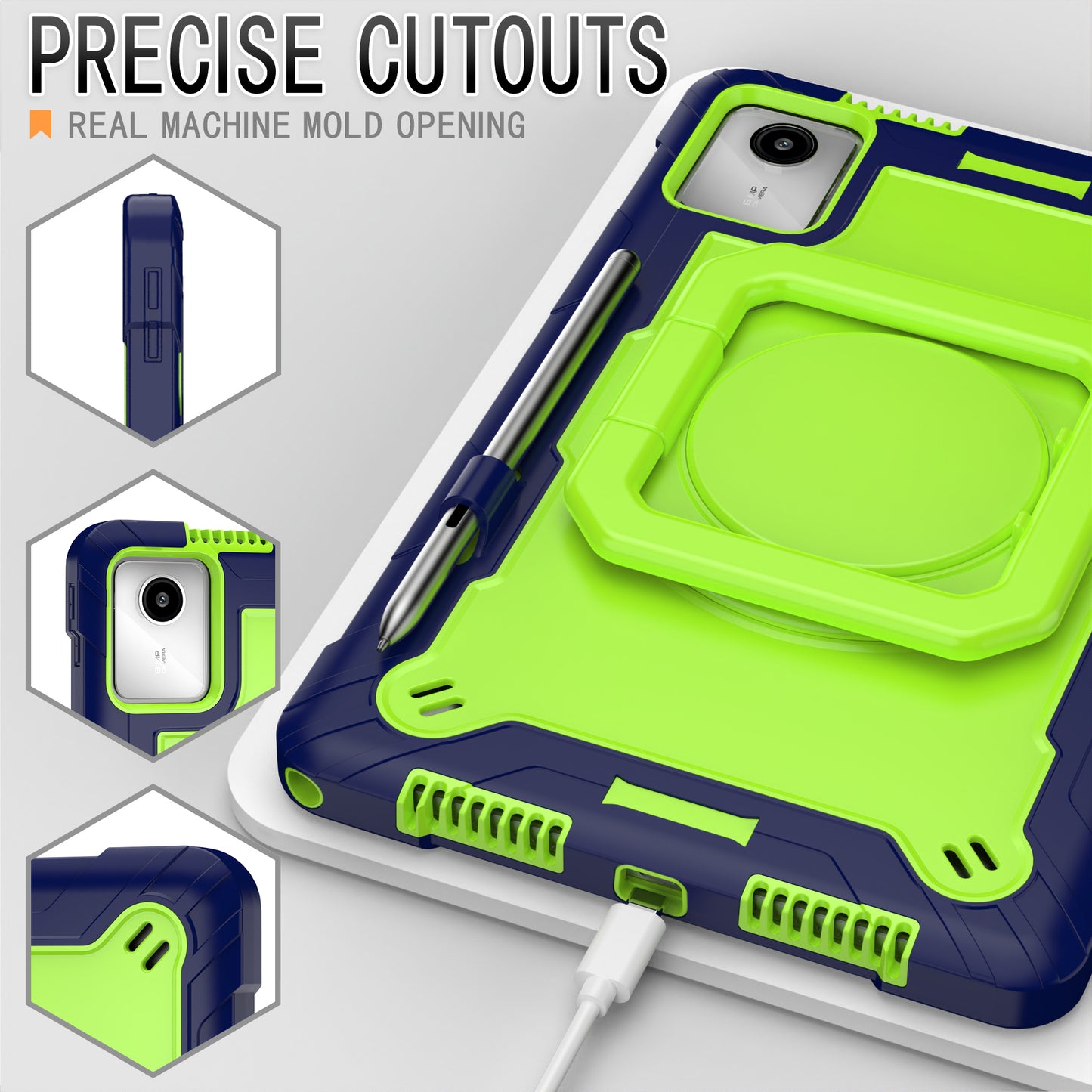 For Lenovo Tab M11 / Xiaoxin Pad 11 2024 Case Protective Kickstand Tablet Cover with Shoulder Strap - Navy Blue / Green