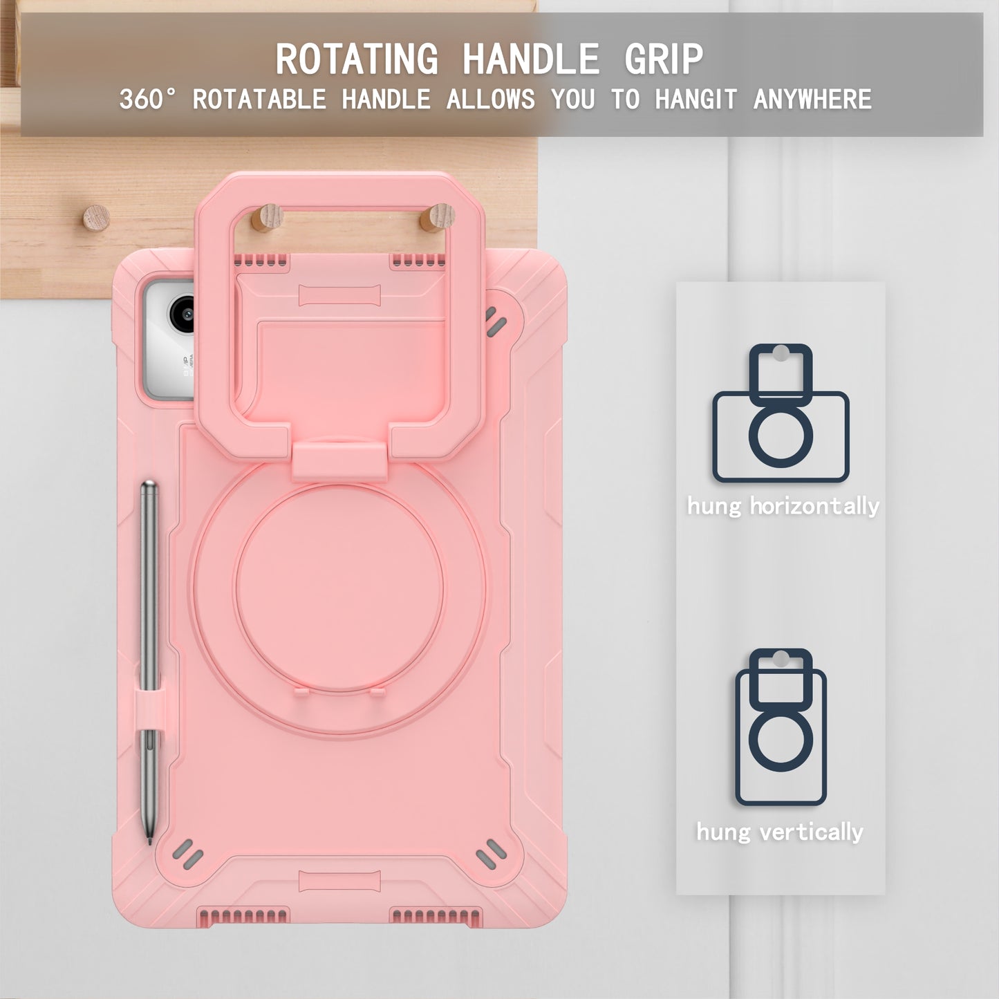 For Lenovo Tab M11 / Xiaoxin Pad 11 2024 Case Protective Kickstand Tablet Cover with Shoulder Strap - Rose Gold