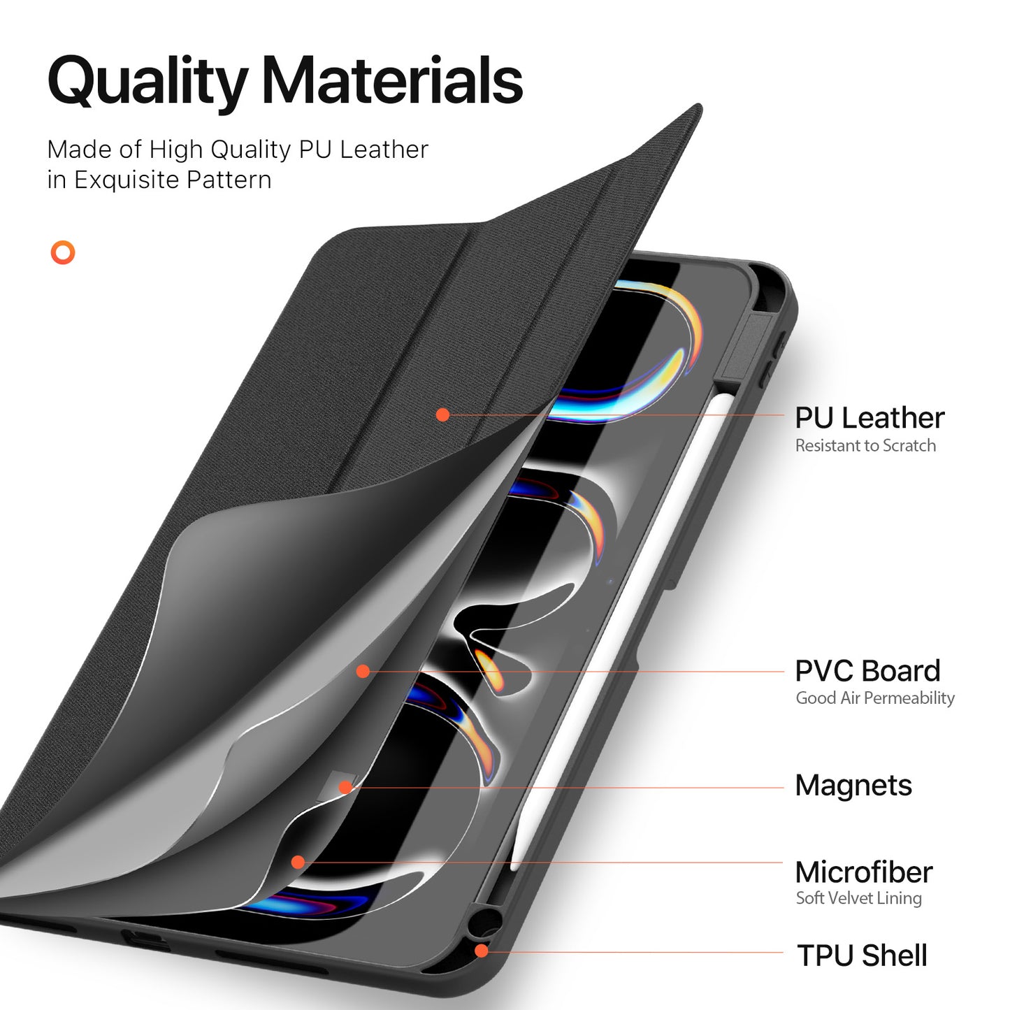 DUX DUCIS Domo Series for iPad Pro 11 (2024) Tablet Case Tri-fold Stand Leather Business Style Cover - Black