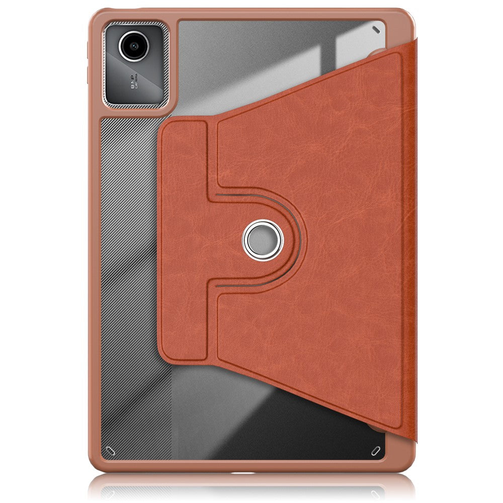 For Lenovo Tab M11 TB330 / Xiaoxin Pad 11 2024 Case Rotate Stand PU Leather+Acrylic+TPU Tablet Cover - Brown