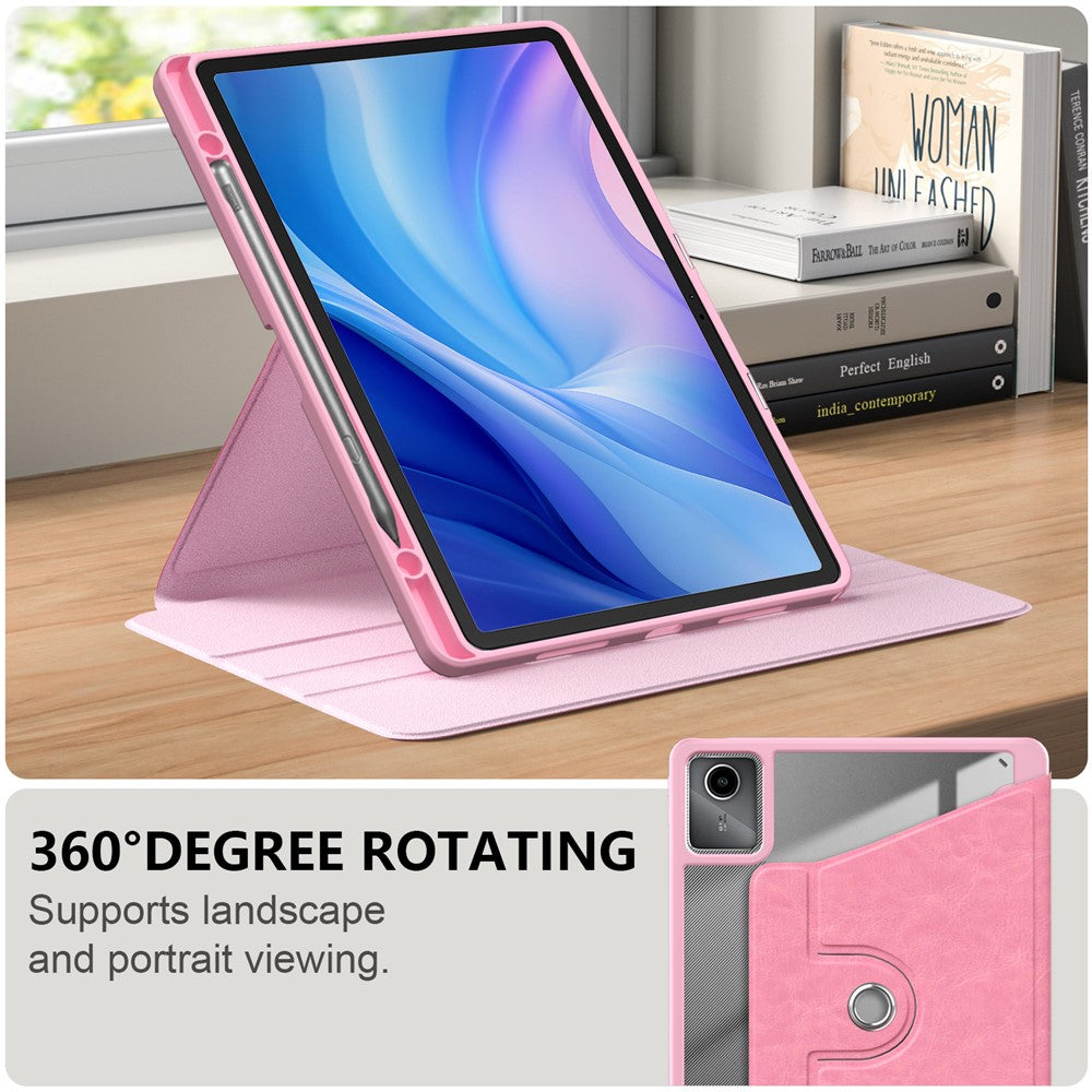 For Lenovo Tab M11 TB330 / Xiaoxin Pad 11 2024 Case Rotate Stand PU Leather+Acrylic+TPU Tablet Cover - Pink