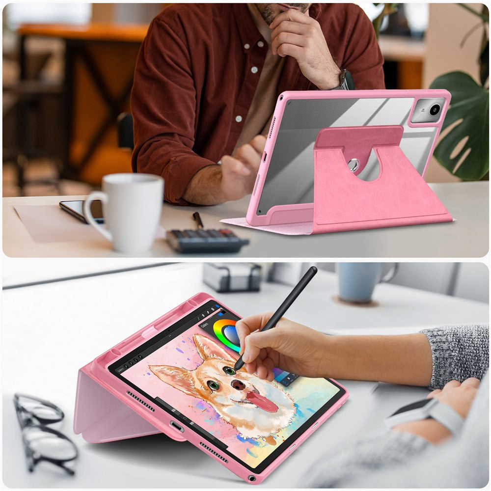 For Lenovo Tab M11 TB330 / Xiaoxin Pad 11 2024 Case Rotate Stand PU Leather+Acrylic+TPU Tablet Cover - Pink