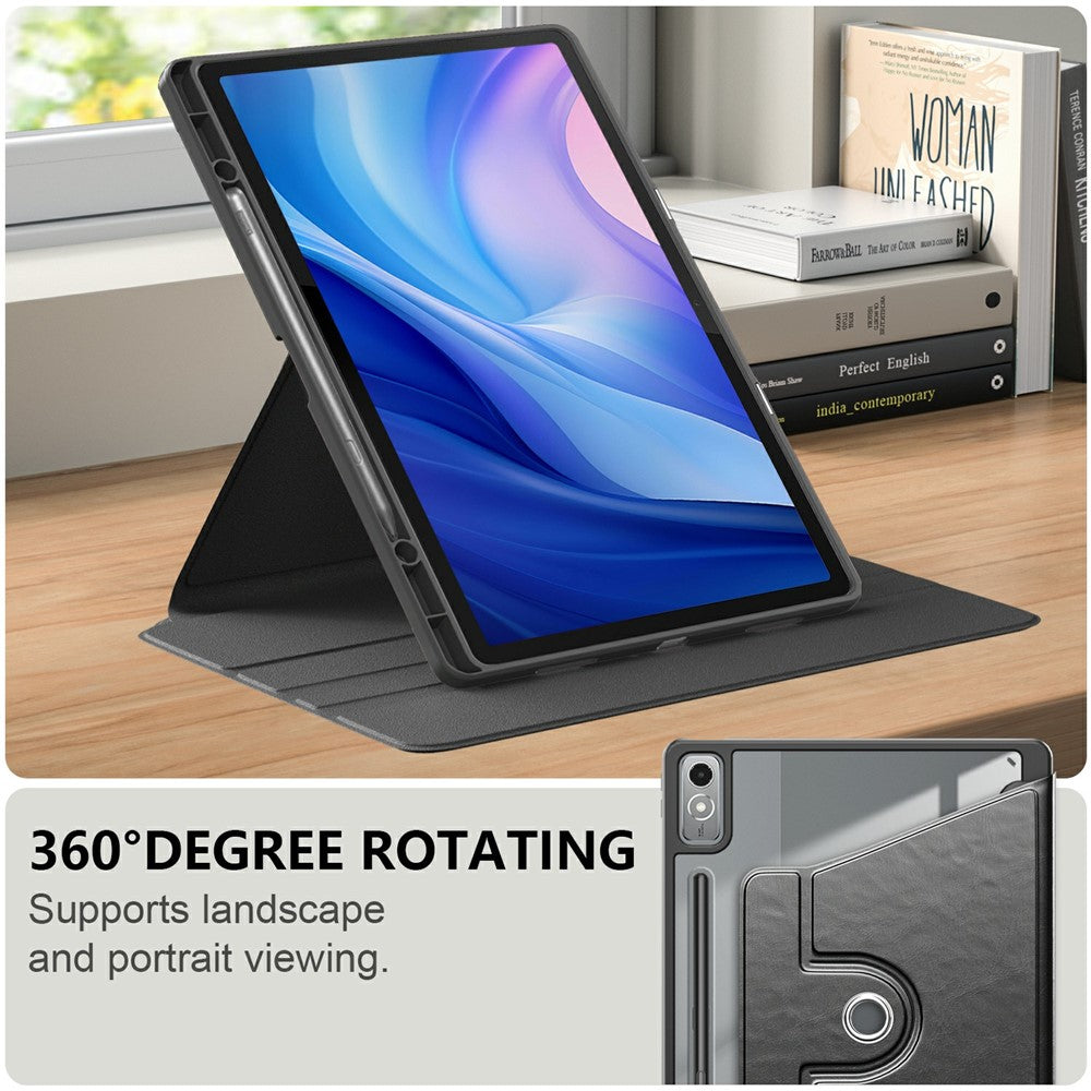 For Lenovo Tab P12 TB371FC Case Leather+Acrylic+TPU Stand Tablet Cover with Auto Wake / Sleep - Black