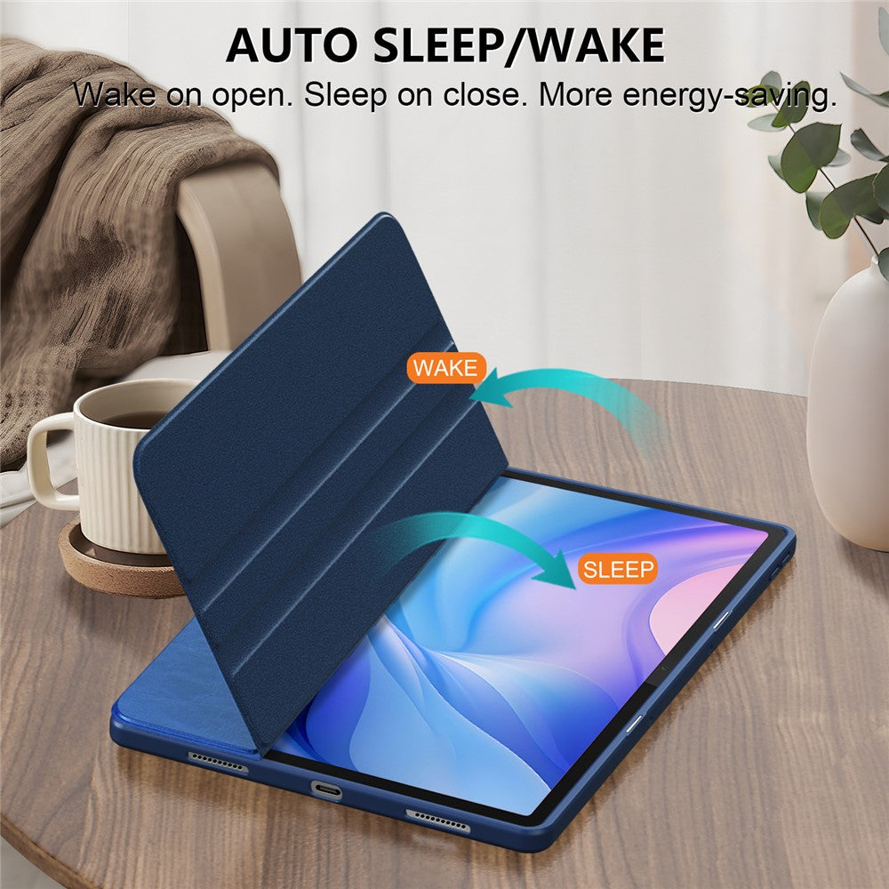 For Lenovo Tab P12 TB371FC Case Leather+Acrylic+TPU Stand Tablet Cover with Auto Wake / Sleep - Blue