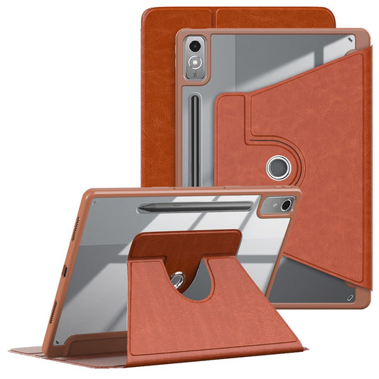 For Lenovo Tab P12 TB371FC Case Leather+Acrylic+TPU Stand Tablet Cover with Auto Wake / Sleep - Brown