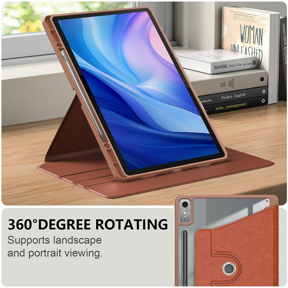 For Lenovo Tab P12 TB371FC Case Leather+Acrylic+TPU Stand Tablet Cover with Auto Wake / Sleep - Brown