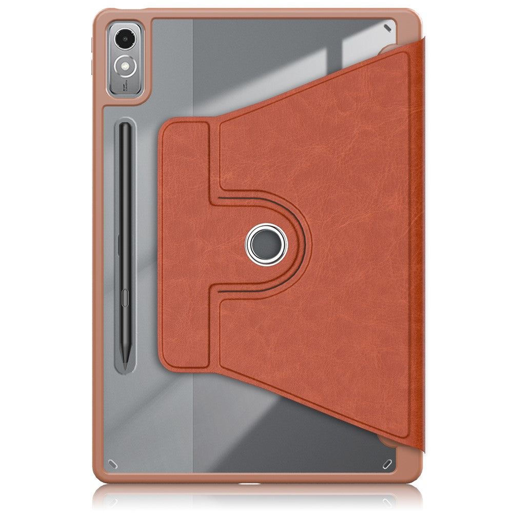 For Lenovo Tab P12 TB371FC Case Leather+Acrylic+TPU Stand Tablet Cover with Auto Wake / Sleep - Brown