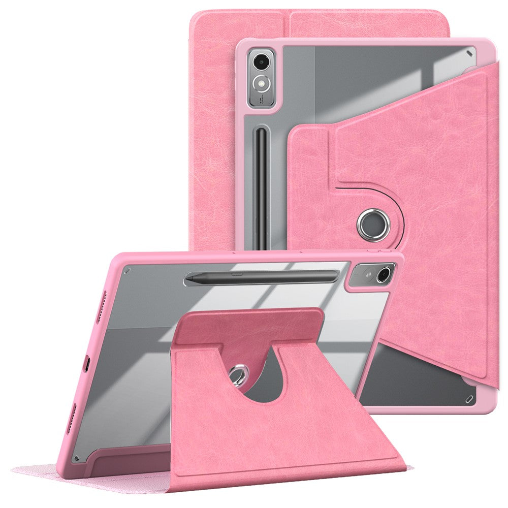 For Lenovo Tab P12 TB371FC Case Leather+Acrylic+TPU Stand Tablet Cover with Auto Wake / Sleep - Pink