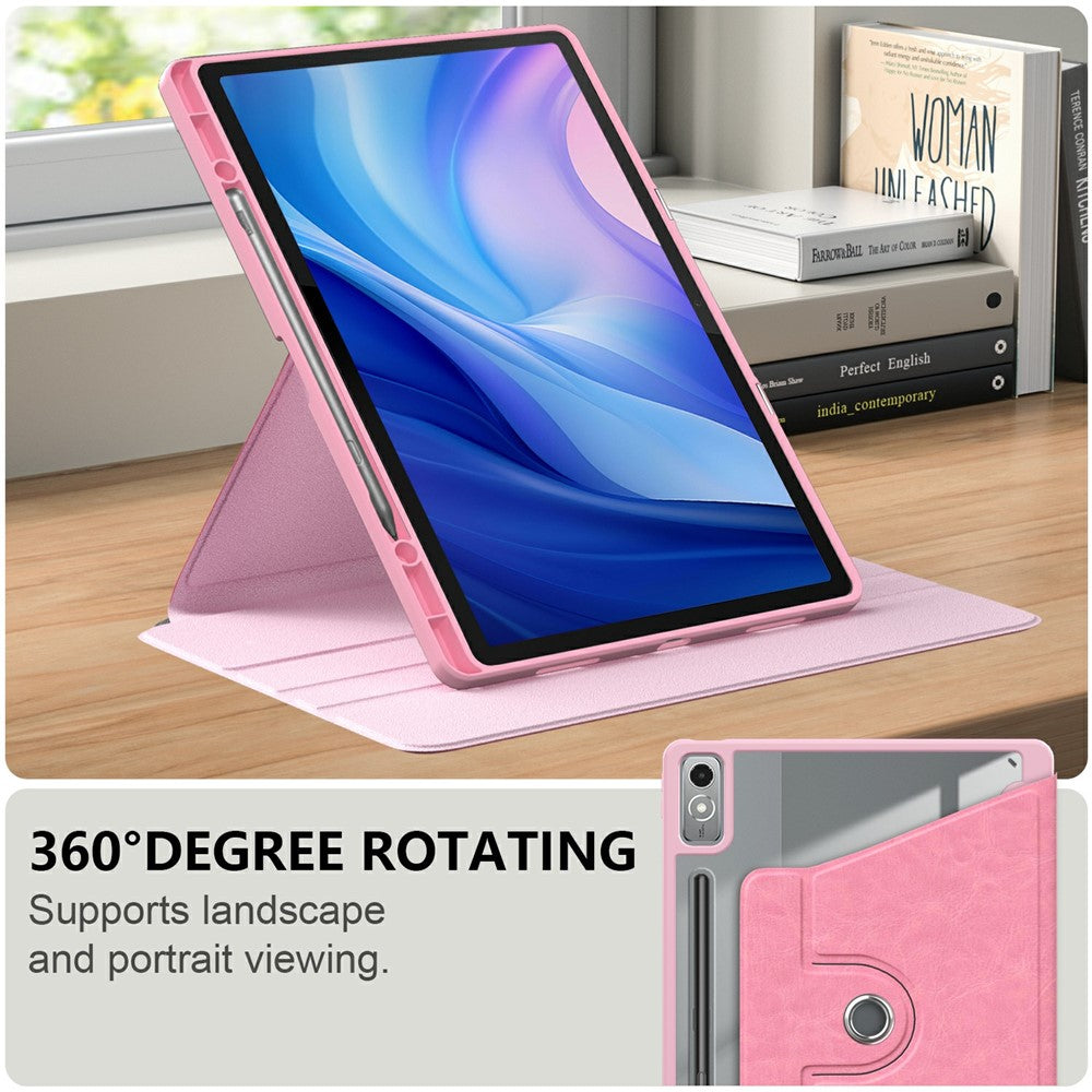 For Lenovo Tab P12 TB371FC Case Leather+Acrylic+TPU Stand Tablet Cover with Auto Wake / Sleep - Pink