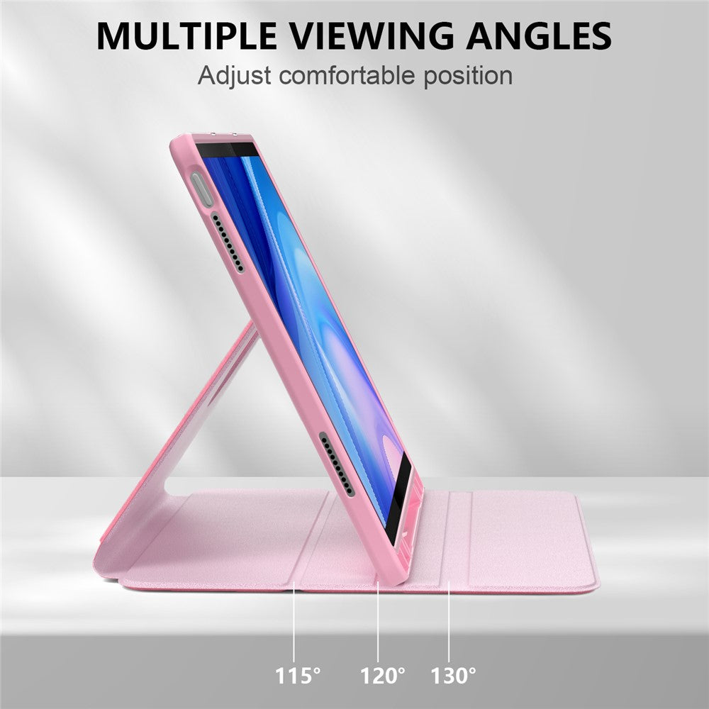 For Lenovo Tab P12 TB371FC Case Leather+Acrylic+TPU Stand Tablet Cover with Auto Wake / Sleep - Pink
