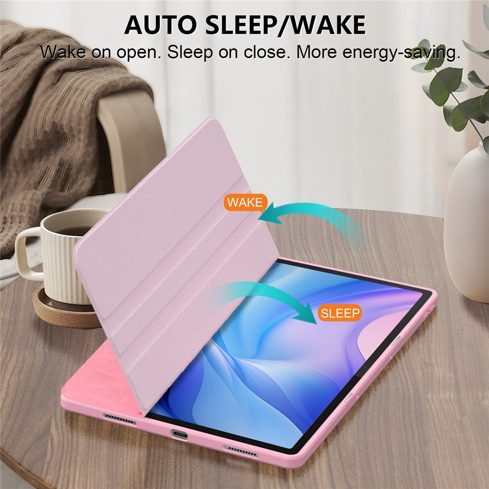 For Lenovo Tab P12 TB371FC Case Leather+Acrylic+TPU Stand Tablet Cover with Auto Wake / Sleep - Pink
