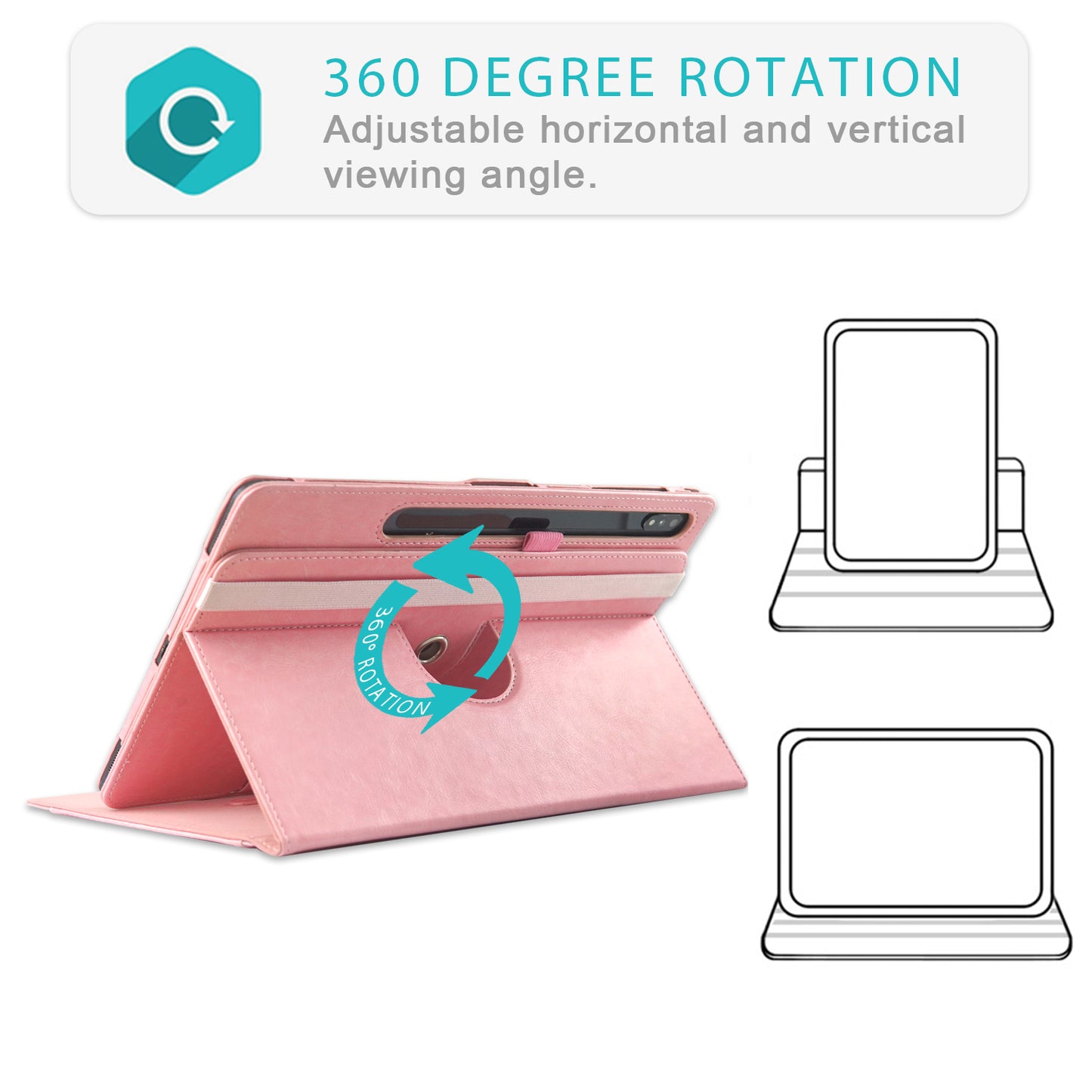 For Samsung Galaxy Tab S10+ Wi-Fi SM-X820 SM-X826B / Tab S7 FE T736 / S7+ / S8+ / S9+ X810 / S9 FE+ X610 Case Rotating Stand Tablet Leather Cover - Pink