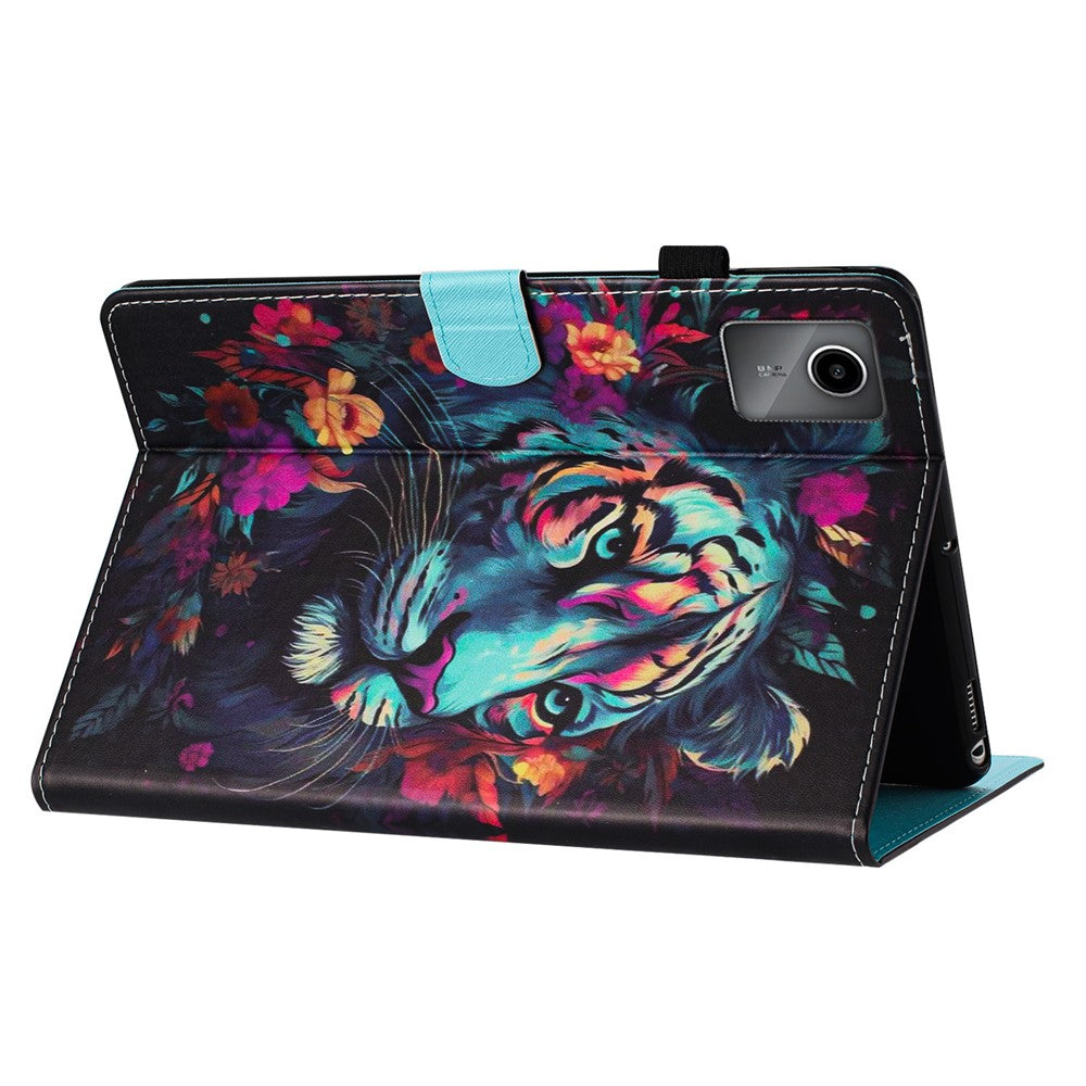 For Lenovo Tab M11 / Xiaoxin Pad 11 2024 PU Leather Case Pattern Tablet Stand Cover with Card Slots - Tiger