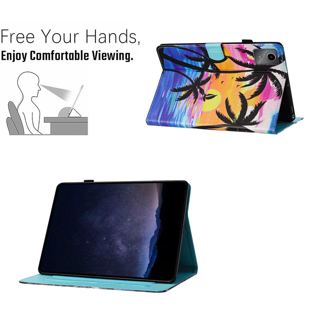 For Lenovo Tab M11 / Xiaoxin Pad 11 2024 PU Leather Case Pattern Tablet Stand Cover with Card Slots - Coconut Tree