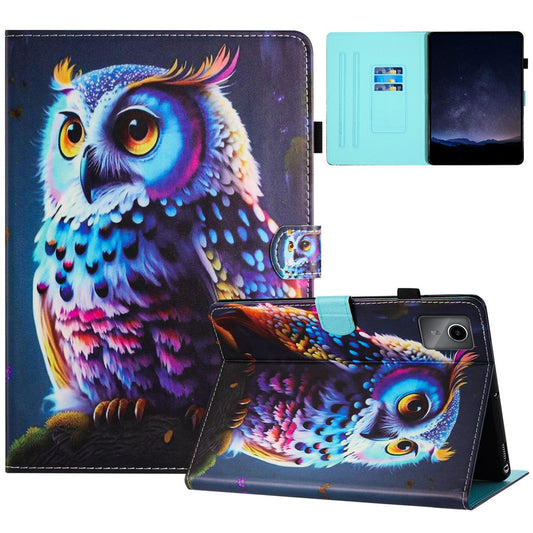 For Lenovo Tab M11 / Xiaoxin Pad 11 2024 PU Leather Case Pattern Tablet Stand Cover with Card Slots - Owl