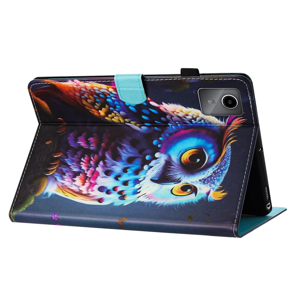For Lenovo Tab M11 / Xiaoxin Pad 11 2024 PU Leather Case Pattern Tablet Stand Cover with Card Slots - Owl