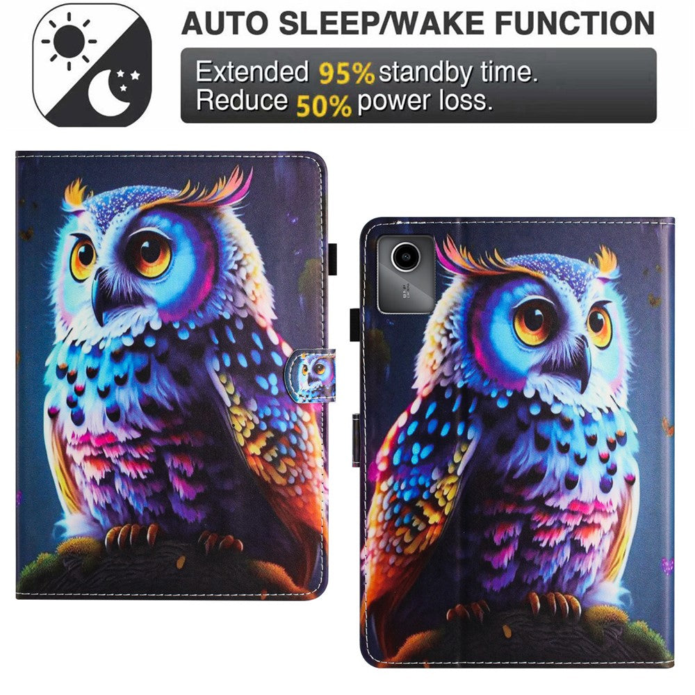 For Lenovo Tab M11 / Xiaoxin Pad 11 2024 PU Leather Case Pattern Tablet Stand Cover with Card Slots - Owl