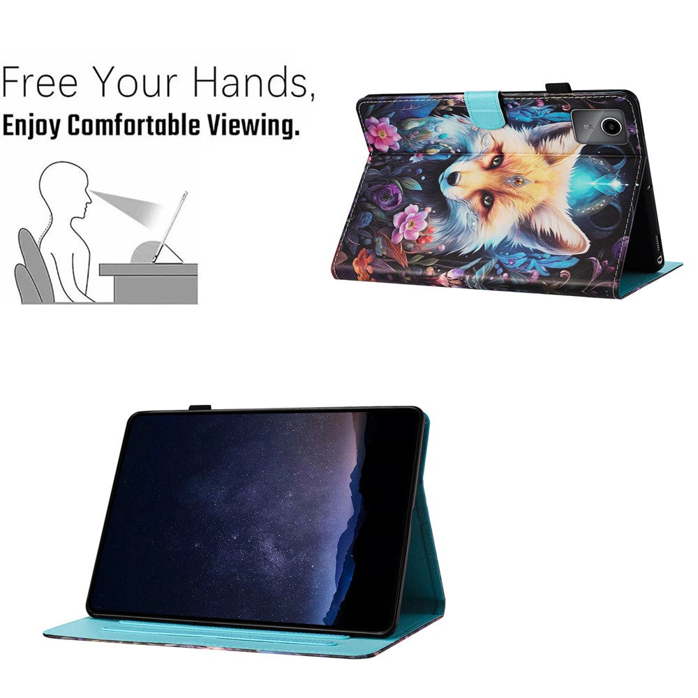 For Lenovo Tab M11 / Xiaoxin Pad 11 2024 PU Leather Case Pattern Tablet Stand Cover with Card Slots - Fox