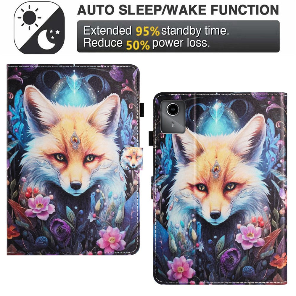 For Lenovo Tab M11 / Xiaoxin Pad 11 2024 PU Leather Case Pattern Tablet Stand Cover with Card Slots - Fox