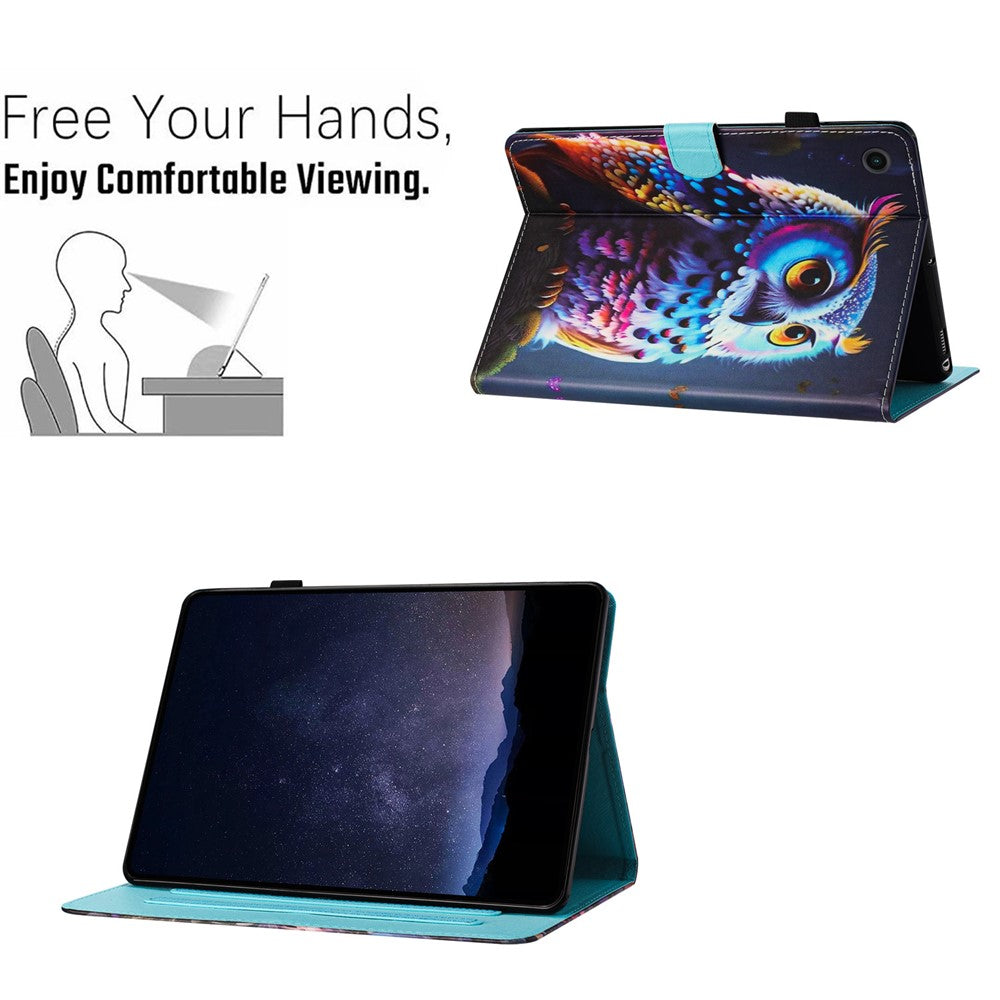 For Lenovo Tab M10 Plus Case Pattern Printing PU Leather Drop-Proof Tablet Stand Cover - Owl