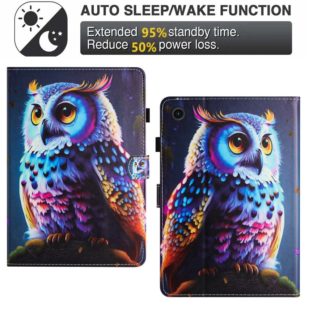 For Lenovo Tab M10 Plus Case Pattern Printing PU Leather Drop-Proof Tablet Stand Cover - Owl