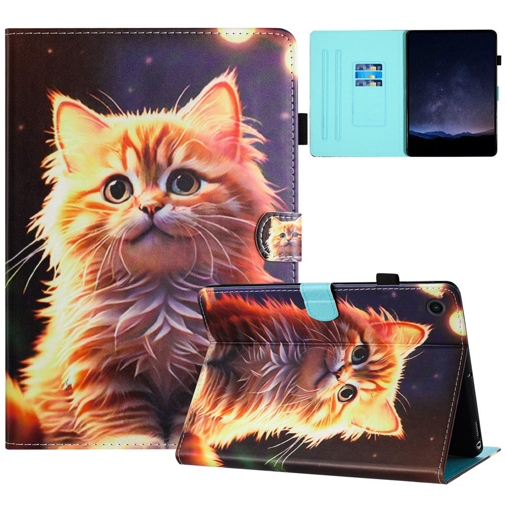 For Lenovo Tab M10 Plus Case Pattern Printing PU Leather Drop-proof Tablet Stand Cover - Cat