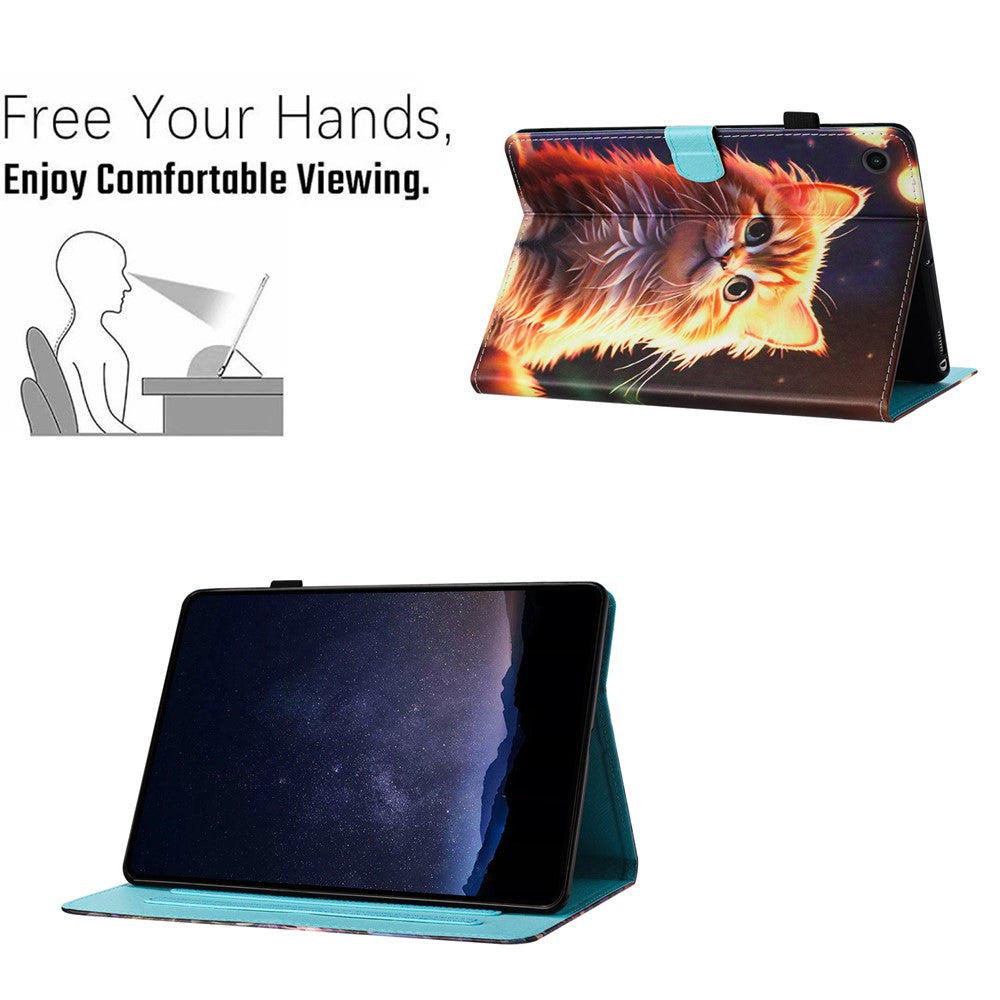 For Lenovo Tab M10 Plus Case Pattern Printing PU Leather Drop-proof Tablet Stand Cover - Cat
