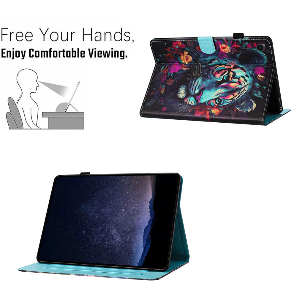 For Lenovo Tab M10 Plus Case Pattern Printing PU Leather Drop-proof Tablet Stand Cover - Tiger