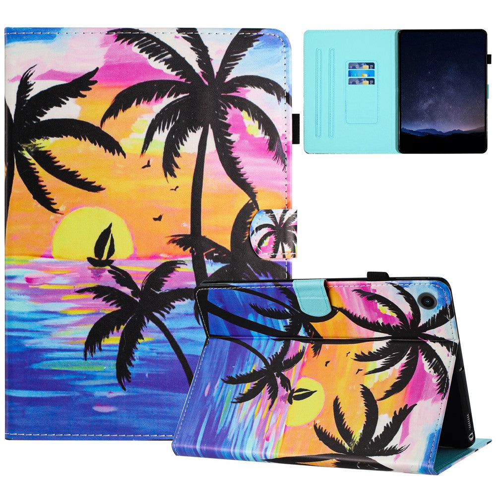 For Lenovo Tab M10 Plus (3rd Gen) / Xiaoxin Pad 2022 10.6 inch PU Leather Case Tablet Stand Cover with Card Slots - Coconut Tree