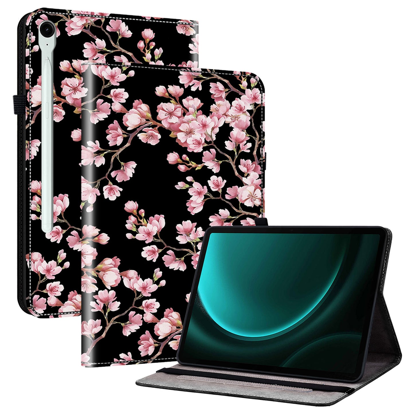 For Samsung Galaxy Tab S9 FE Cover Flip Card Holder Tablet Protective Case Pattern Printing Design - Plum Blossom