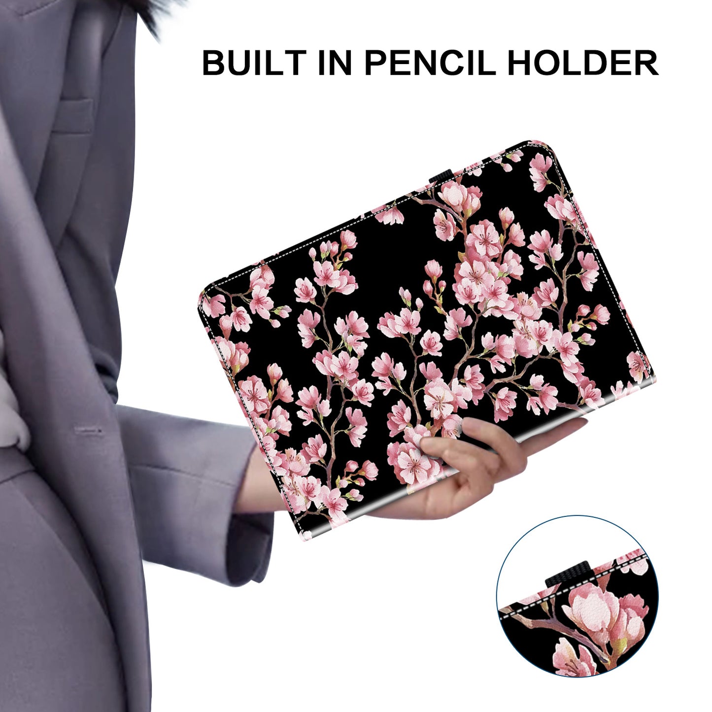 For Samsung Galaxy Tab S9 FE Cover Flip Card Holder Tablet Protective Case Pattern Printing Design - Plum Blossom