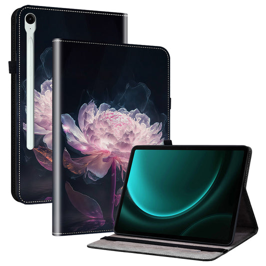 For Samsung Galaxy Tab S9 FE Cover Flip Card Holder Tablet Protective Case Pattern Printing Design - Purple Peony