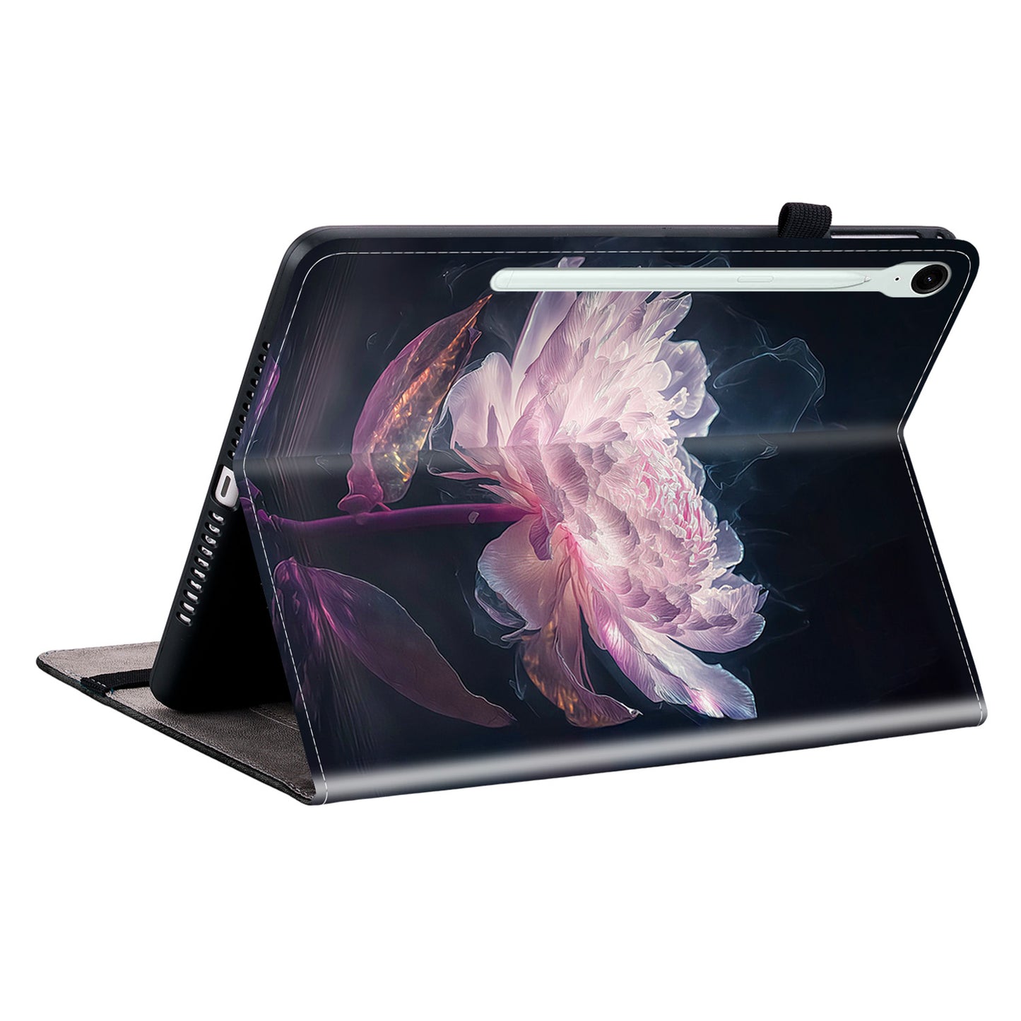 For Samsung Galaxy Tab S9 FE Cover Flip Card Holder Tablet Protective Case Pattern Printing Design - Purple Peony