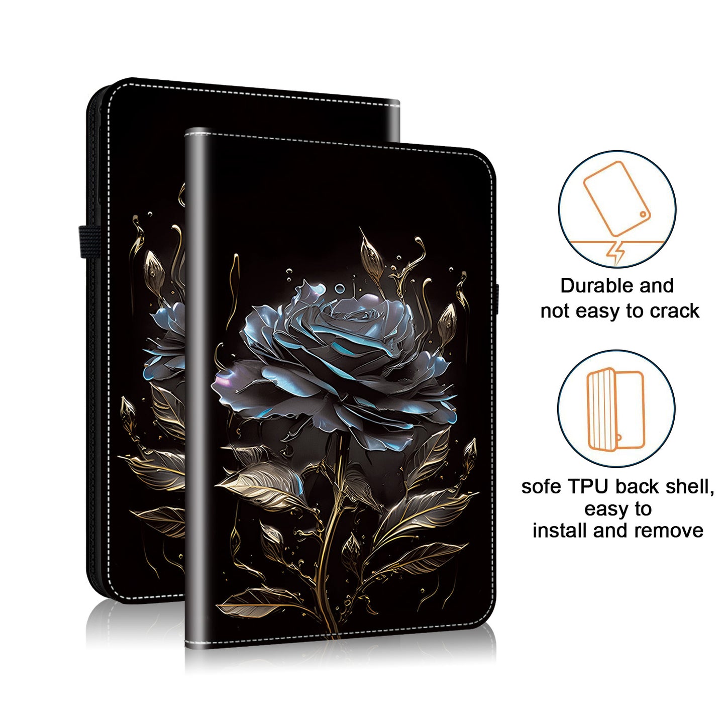 For Samsung Galaxy Tab S9 FE Cover Flip Card Holder Tablet Protective Case Pattern Printing Design - Black Rose
