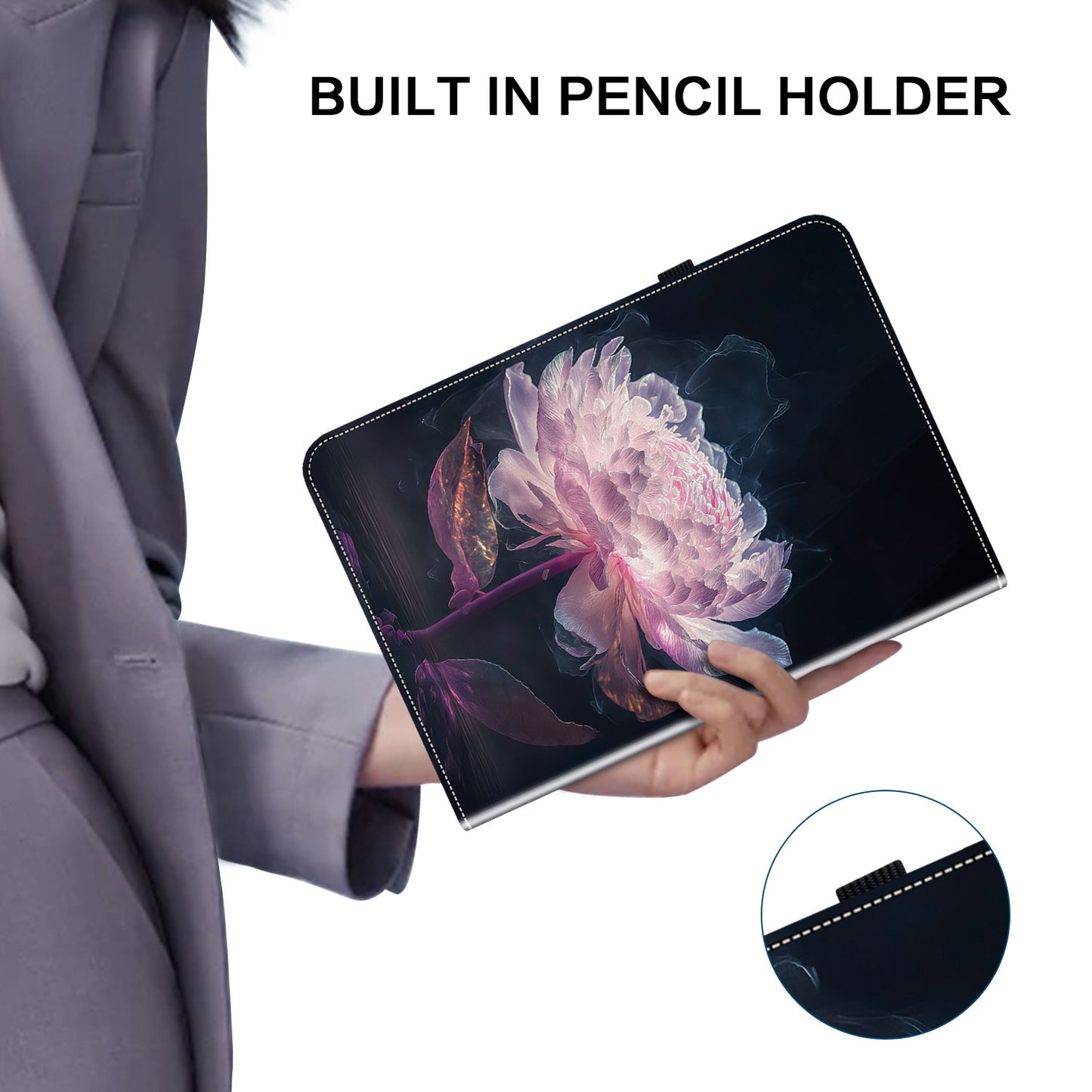 For Samsung Galaxy Tab S10+ / S9+ / Tab S9 FE+ Case Flip Pattern Printing Card Holder Tablet Shell - Purple Peony