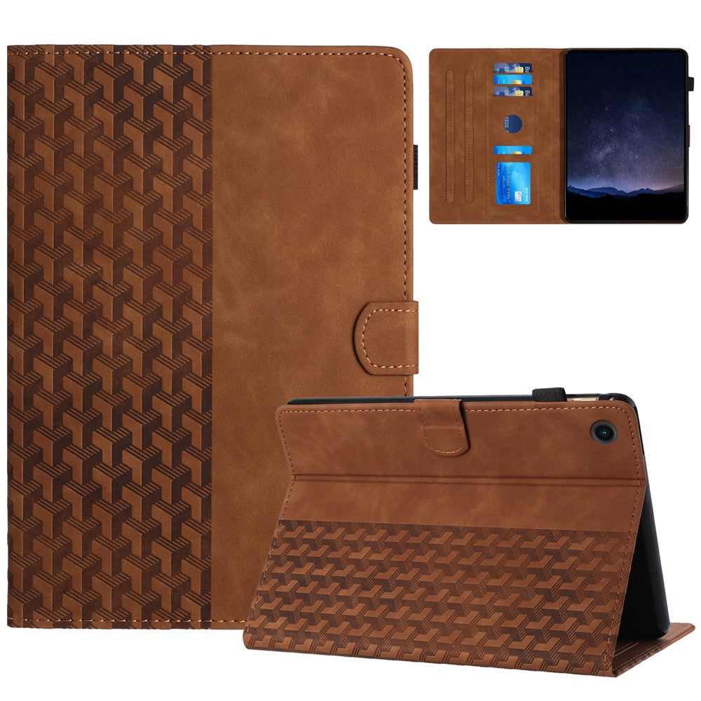 For Lenovo Tab M10 (Gen 3) Case Card Holder Building Blocks Imprinted Tablet Stand Cover - Brown