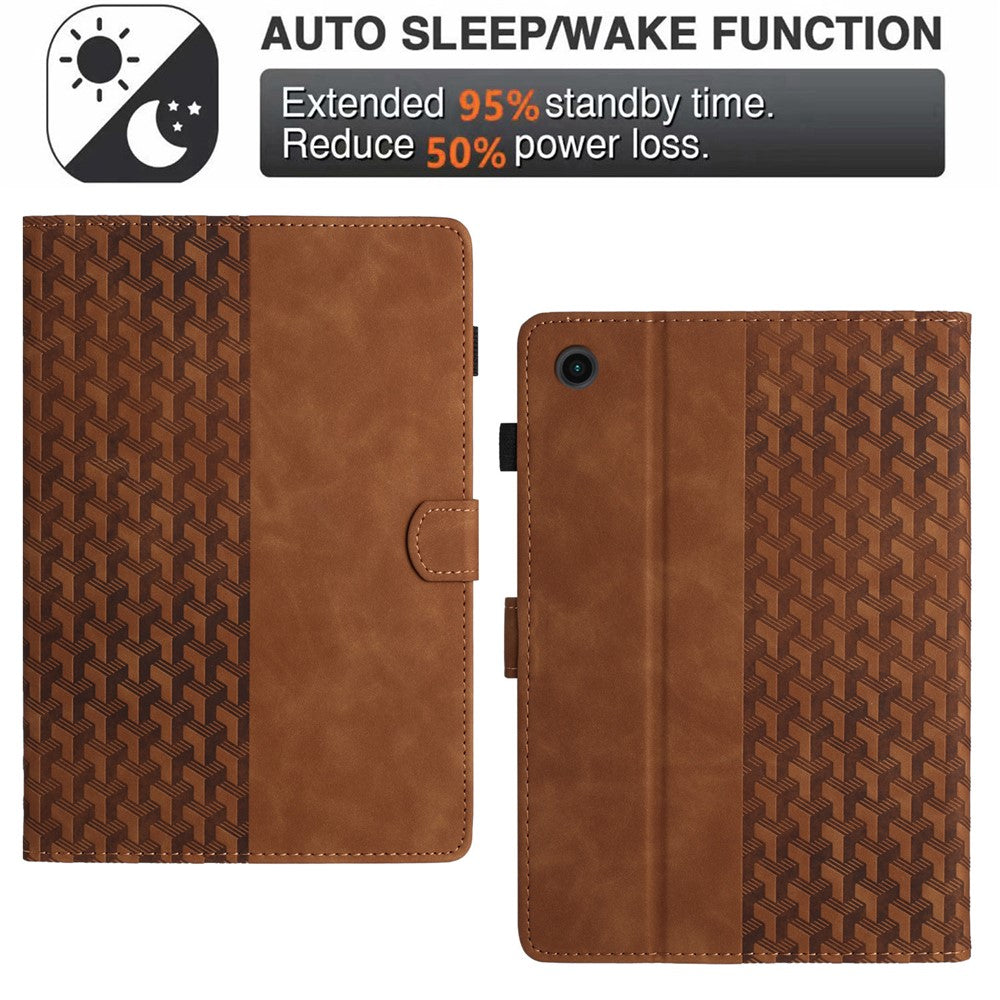 For Lenovo Tab M10 (Gen 3) Case Card Holder Building Blocks Imprinted Tablet Stand Cover - Brown